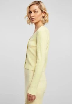 URBAN CLASSICS Ladies Short Rib Knit Cardigan - Vest - Softyellow -Urban Classics 0766b5a5dac24aca821a3f60d781bf7c