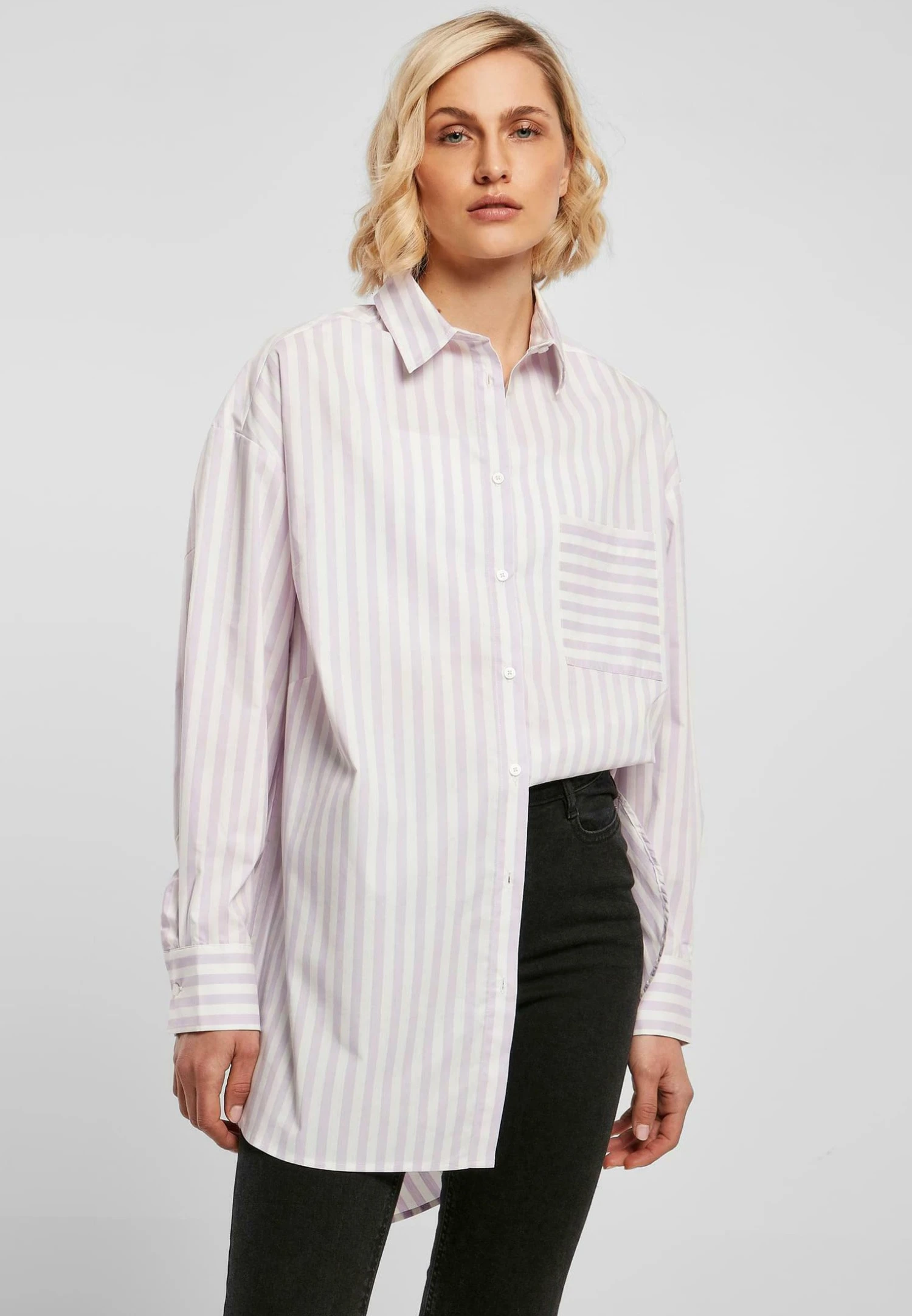 URBAN CLASSICS Overhemdblouse - White Lilac 3 URBAN CLASSICS Overhemdblouse - White Lilac