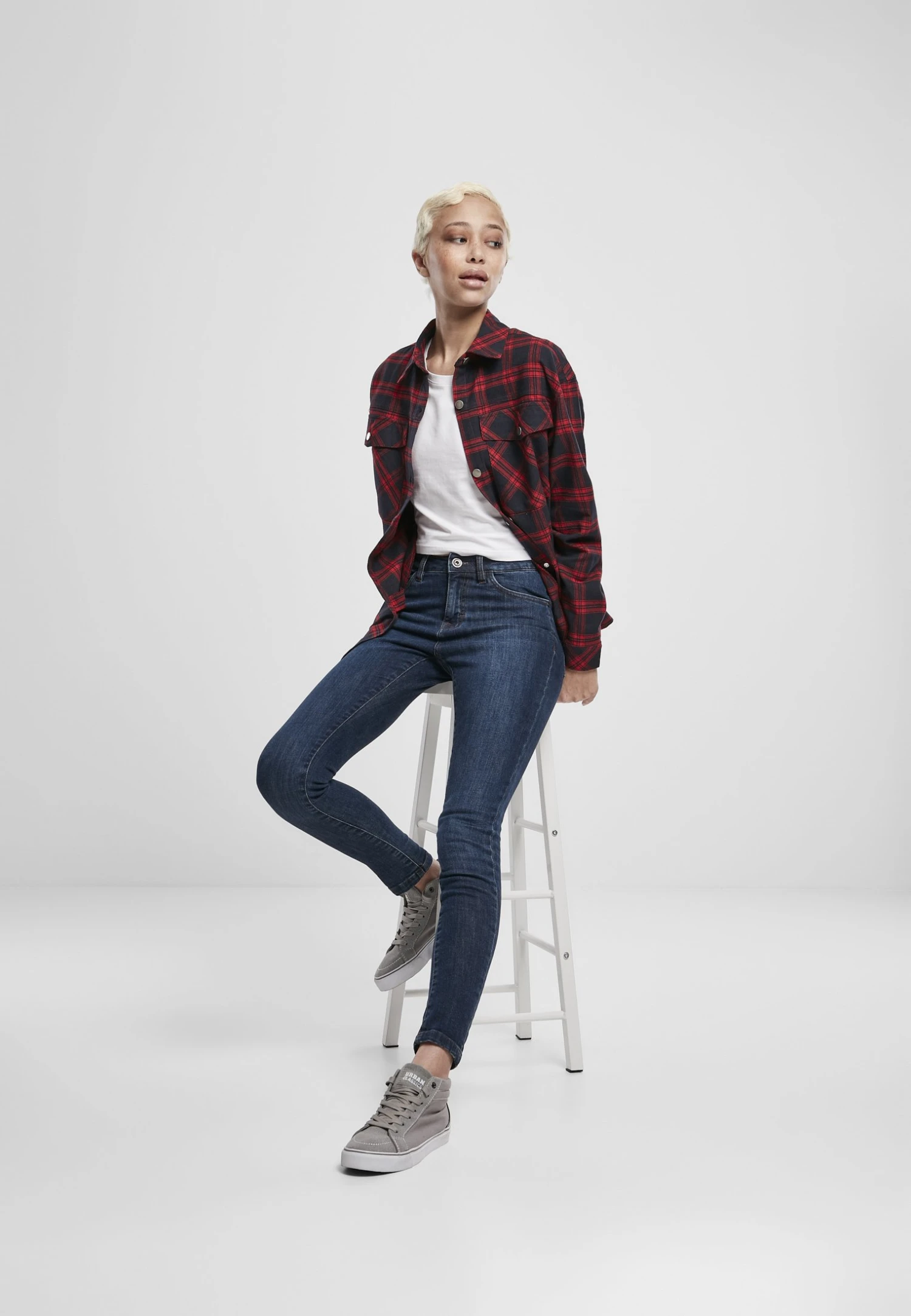 URBAN CLASSICS Oversized- Overhemdblouse - Midnightnavy/Red 4 URBAN CLASSICS Oversized- Overhemdblouse - Midnightnavy/Red - Afbeelding 2