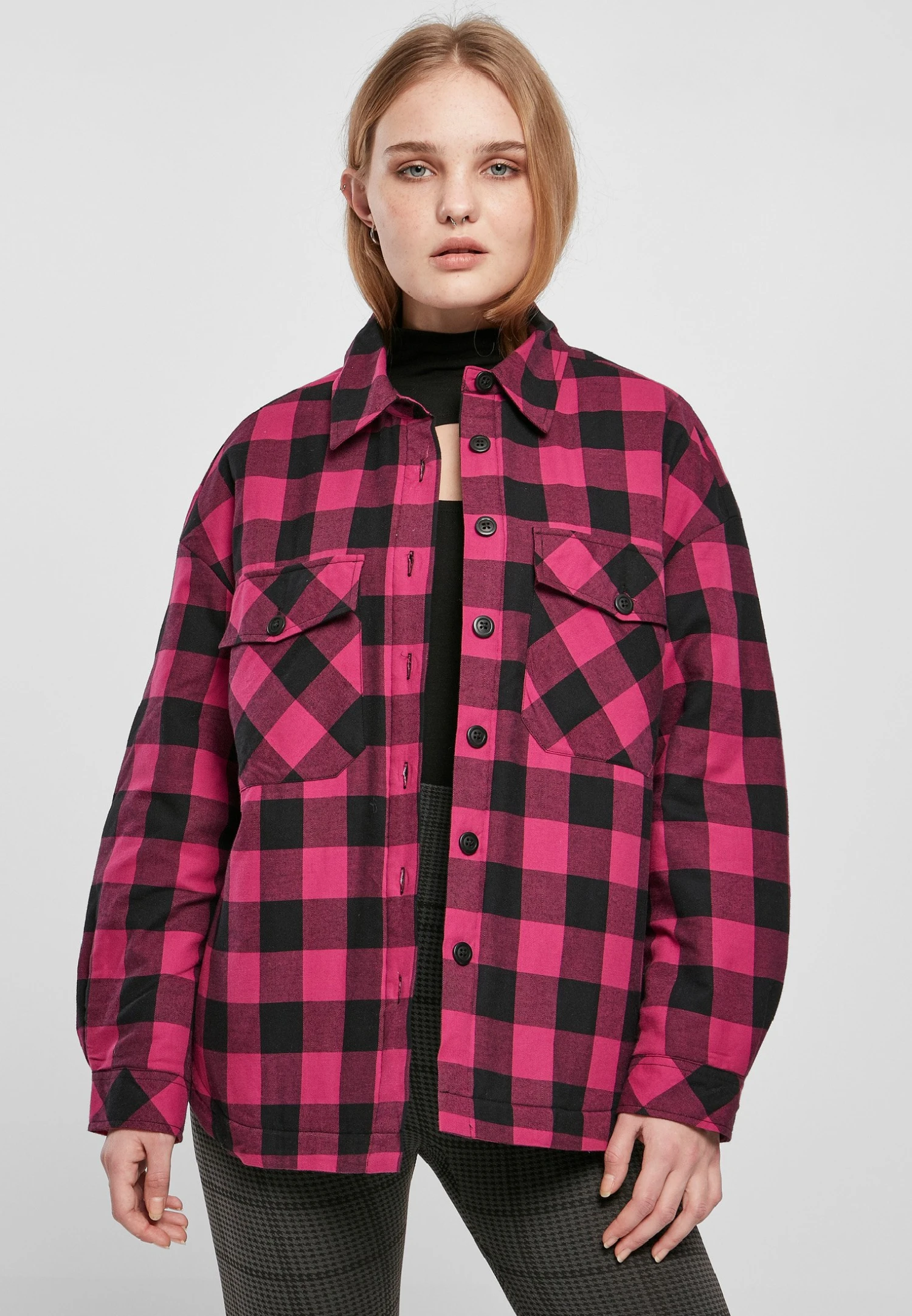 URBAN CLASSICS Langarm - Overhemdblouse - Wildviolet Black 3 URBAN CLASSICS Langarm - Overhemdblouse - Wildviolet Black