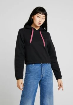 URBAN CLASSICS Ladies Contrast Drawstring Hoody - Hoodie - Black