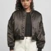 URBAN CLASSICS Ladies Short Oversized Satin Bomber Jacket - Bomberjacks - Black -Urban Classics 18fb7a946e9949f6b58b39a770f5d161