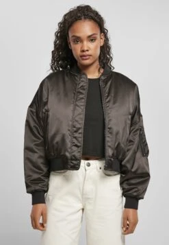 URBAN CLASSICS Ladies Short Oversized Satin Bomber Jacket - Bomberjacks - Black
