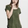 URBAN CLASSICS Ladies Long Back Shaped Spray Dye Tee - T-Shirt Basic - Olive