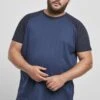 URBAN CLASSICS Raglan Contrast- T-Shirt Print - Darkblue