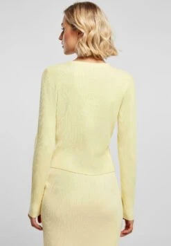 URBAN CLASSICS Ladies Short Rib Knit Cardigan - Vest - Softyellow -Urban Classics 1e9fc9e7114943a0949a175cac0dd451