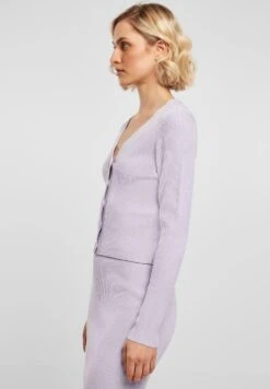 URBAN CLASSICS Ladies Short Rib Knit Cardigan - Vest - Lilac -Urban Classics 21a5dca648ad4b78b4d7b2cfe003c08a