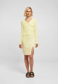 URBAN CLASSICS Ladies Short Rib Knit Cardigan - Vest - Softyellow -Urban Classics 224777a8dfca472a8f6684049f6b9551