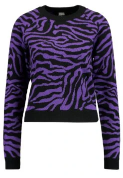 URBAN CLASSICS Ladies Short Tiger Sweater - Trui - Black/Purple -Urban Classics 23ff20637bc642bdb7ddb5e71c8ed922