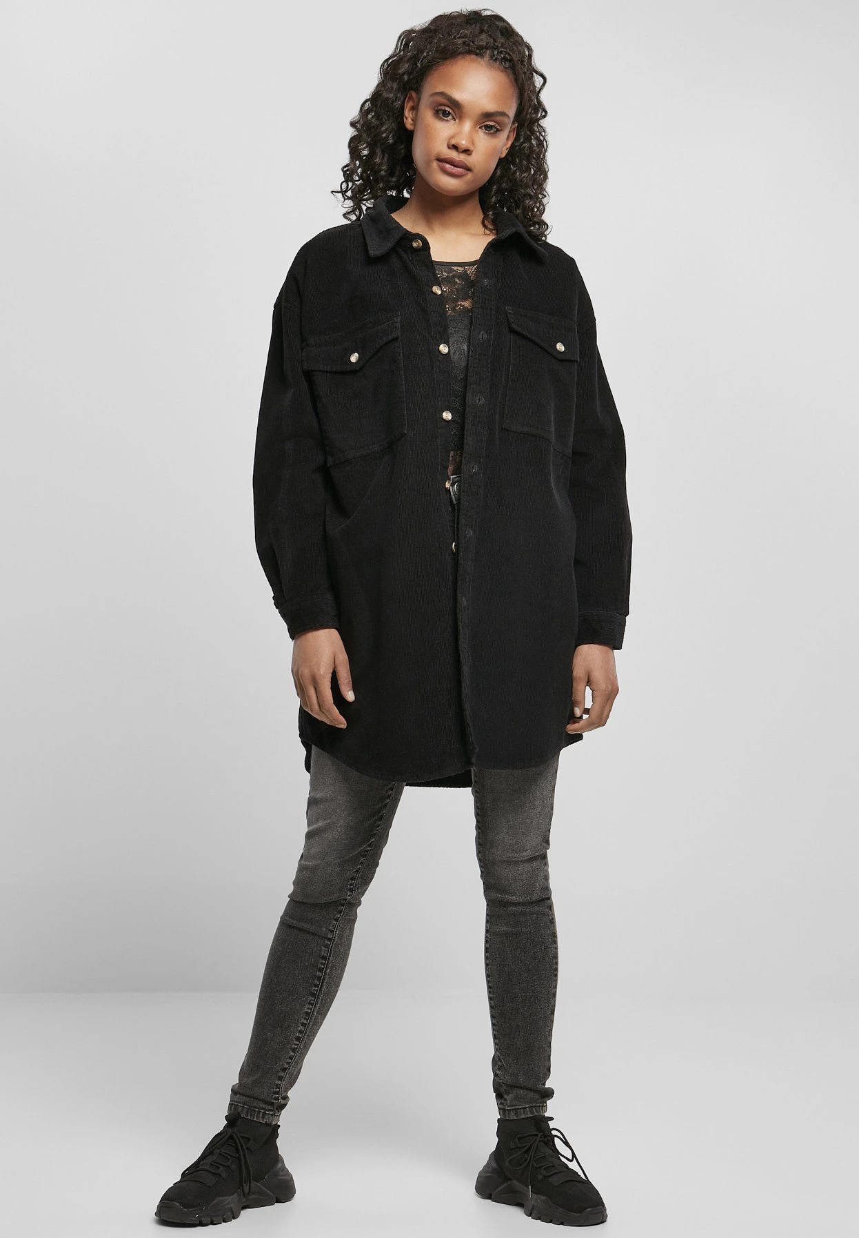 URBAN CLASSICS Ladies Long Corduroy Overshirt - Overhemdblouse - Black 4 URBAN CLASSICS Ladies Long Corduroy Overshirt - Overhemdblouse - Black - Afbeelding 2