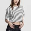 URBAN CLASSICS Ladies Short Striped Oversized Tee - T-Shirt Print - White/Black -Urban Classics 2a6fcd281f524f8d9c0f47fa0fea30bf