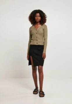 URBAN CLASSICS Ladies Short Rib Knit Cardigan - Vest - Khaki -Urban Classics 34b894013f0a456bbd618538c928f8ec