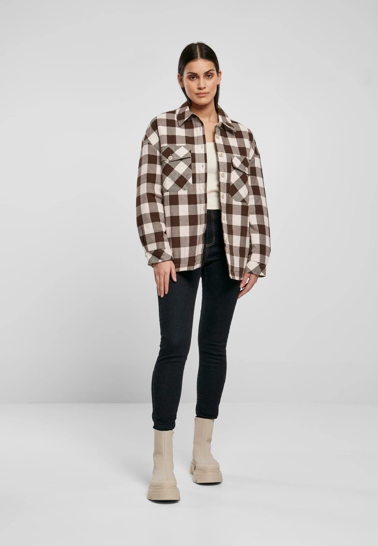 URBAN CLASSICS Langarm - Overhemdblouse - Pink Brown 4 URBAN CLASSICS Langarm - Overhemdblouse - Pink Brown - Afbeelding 2