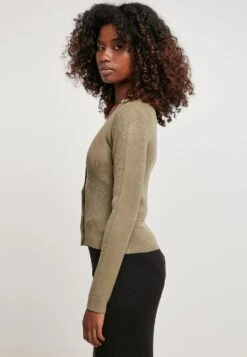 URBAN CLASSICS Ladies Short Rib Knit Cardigan - Vest - Khaki -Urban Classics 41f24f459e5a4766a2602d9f47e0eea4