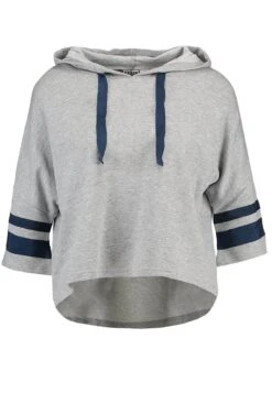 URBAN CLASSICS Ladies Taped Short Sleeve Hoody - Hoodie - Grey/Navy -Urban Classics 437d459f35684f9dae5a4176b4aecc09
