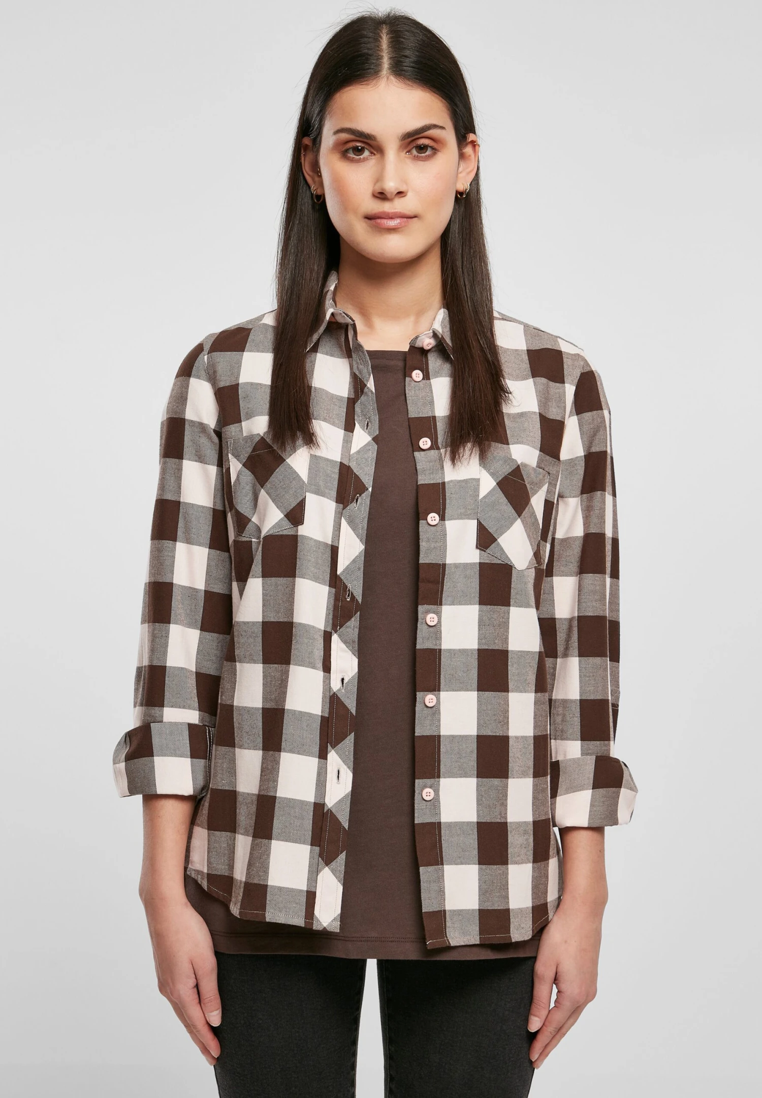 URBAN CLASSICS Overhemdblouse - Pink Brown 6 URBAN CLASSICS Overhemdblouse - Pink Brown - Afbeelding 4