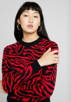 URBAN CLASSICS Ladies Short Tiger Sweater - Trui - Black/Firered -Urban Classics 4b32411db6b84fb8bc95e210cd609c41