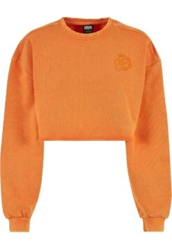 URBAN CLASSICS Cropped Flower Embroidery Terry Crew - Sweater - Vintageorange