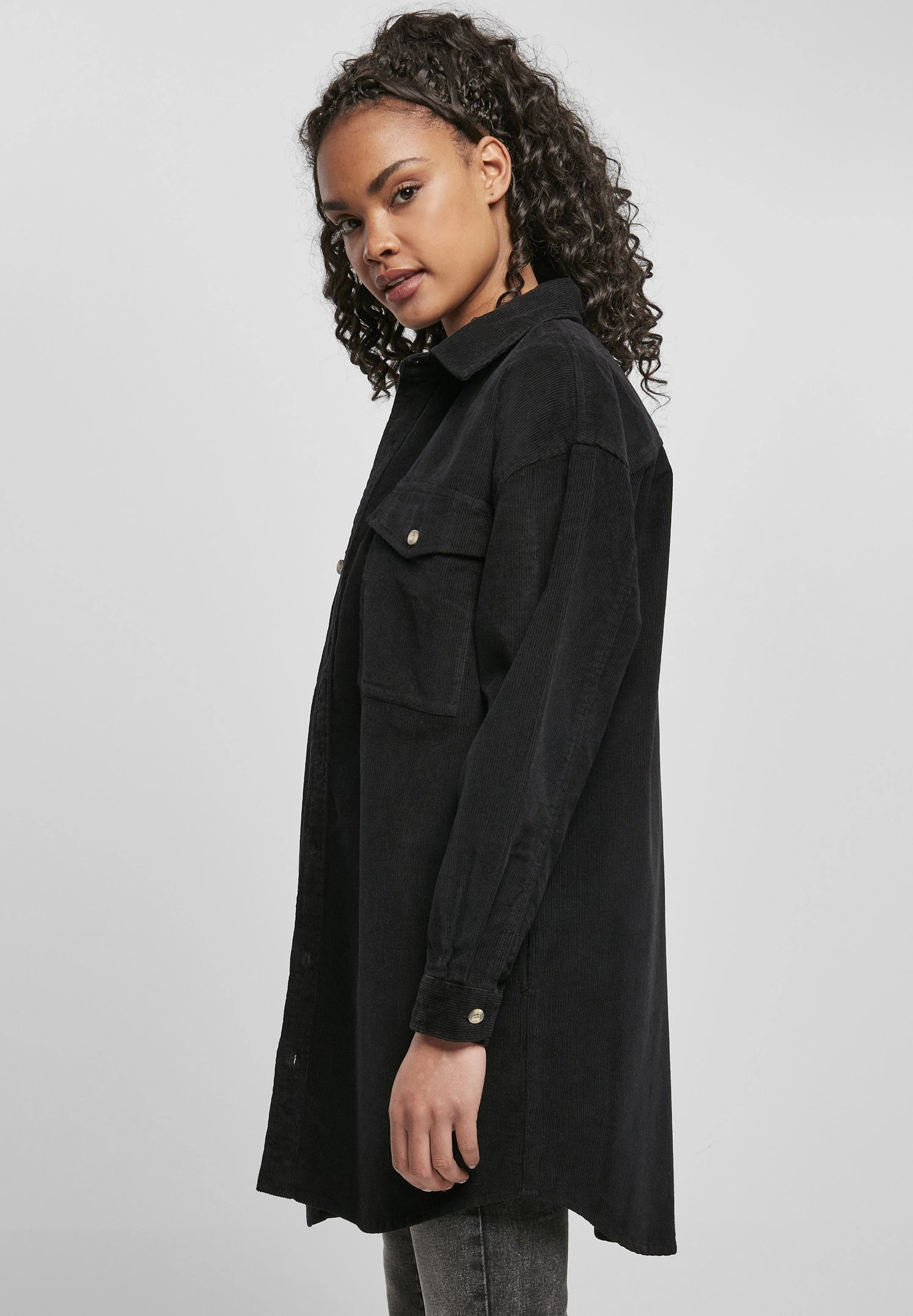 URBAN CLASSICS Ladies Long Corduroy Overshirt - Overhemdblouse - Black 6 URBAN CLASSICS Ladies Long Corduroy Overshirt - Overhemdblouse - Black - Afbeelding 4