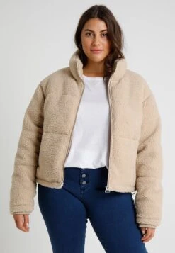 Ladies Boxy Sherpa Puffer Jacket - Winterjas - Darksand