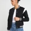 URBAN CLASSICS Ladies Inset College Jacket - Sweater Met Rits - Black/White