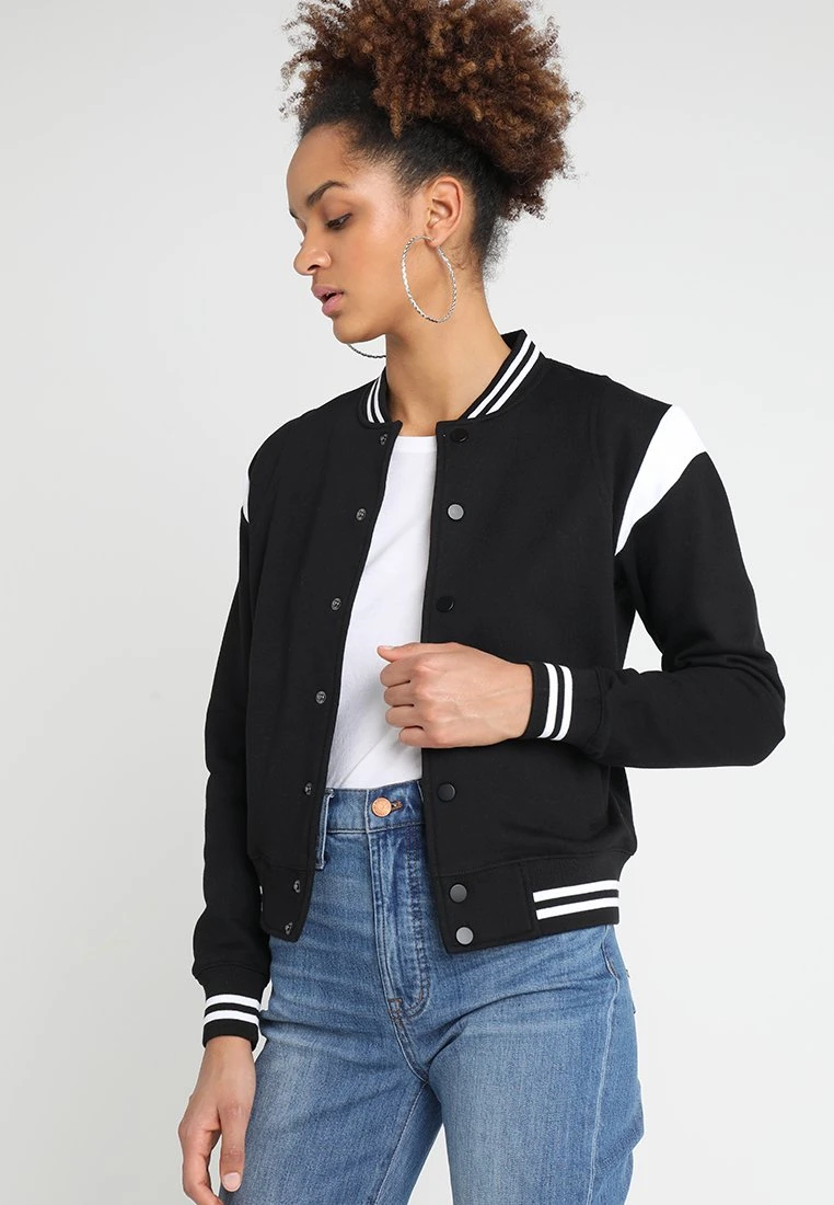 URBAN CLASSICS Ladies Inset College Jacket - Sweater Met Rits - Black/White 3 URBAN CLASSICS Ladies Inset College Jacket - Sweater Met Rits - Black/White