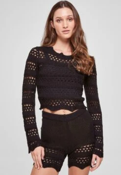 URBAN CLASSICS Cropped Crochet - Trui - Black