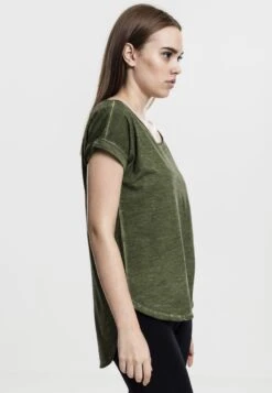 URBAN CLASSICS Ladies Long Back Shaped Spray Dye Tee - T-Shirt Basic - Olive -Urban Classics 627a9d88785a41a2b5d466b992800fdb