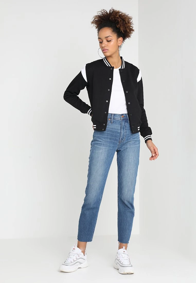 URBAN CLASSICS Ladies Inset College Jacket - Sweater Met Rits - Black/White 4 URBAN CLASSICS Ladies Inset College Jacket - Sweater Met Rits - Black/White - Afbeelding 2