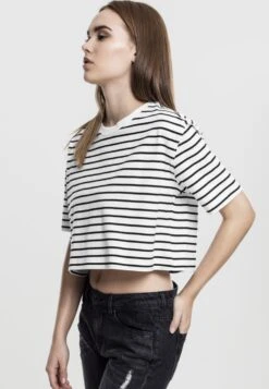 URBAN CLASSICS Ladies Short Striped Oversized Tee - T-Shirt Print - White/Black -Urban Classics 7098a241e4944479be9e79a69ba3b115