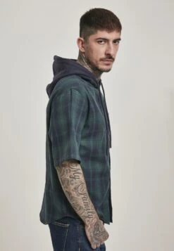 URBAN CLASSICS Hooded Short Sleeve Shirt - Overhemd - Navy -Urban Classics 758186604490445bacf7524e0dc855a6