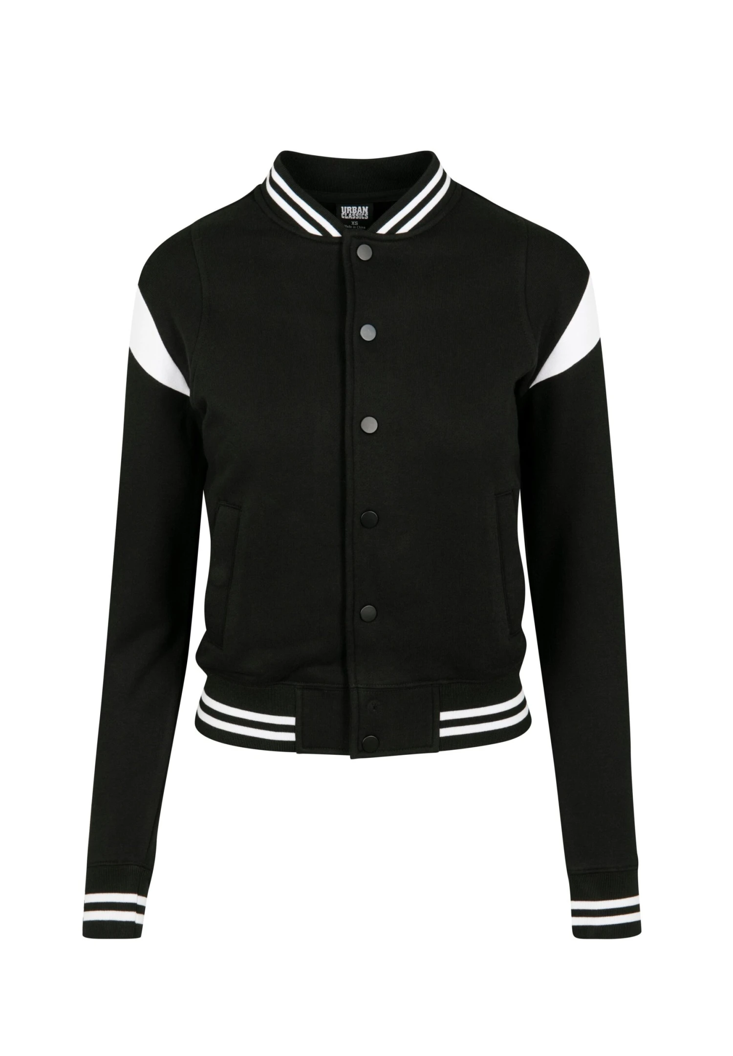 URBAN CLASSICS Ladies Inset College Jacket - Sweater Met Rits - Black/White 8 URBAN CLASSICS Ladies Inset College Jacket - Sweater Met Rits - Black/White - Afbeelding 6