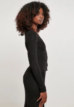 URBAN CLASSICS Ladies Short Rib Knit Cardigan - Vest - Black -Urban Classics 8b904172eef143e78ba6929cb0a18796
