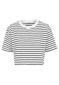 URBAN CLASSICS Ladies Short Striped Oversized Tee - T-Shirt Print - White/Black -Urban Classics 8bb3160e4b53404bb4642e016a5a79bb