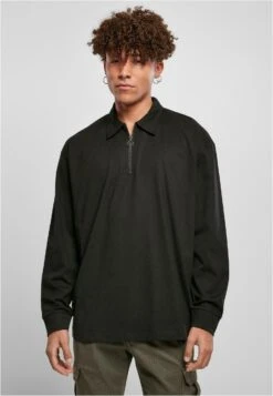 URBAN CLASSICS Organic Heavy Collar Longsleeve - Poloshirt - Black