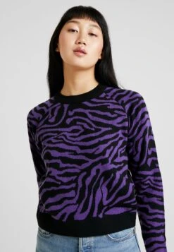 URBAN CLASSICS Ladies Short Tiger Sweater - Trui - Black/Purple -Urban Classics 989be3437ec94d8fb5ff8cd3b9455f92