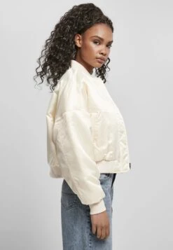 URBAN CLASSICS Ladies Short Oversized Satin Bomber Jacket - Bomberjacks - Whitesand -Urban Classics abe2f3cf81ff4782ace25c636518d31f