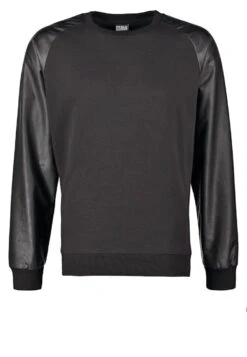 URBAN CLASSICS Raglan Leather Imitation Crew - Sweater - Black -Urban Classics add6f73d18bf4711ba41634b3cc9fec1