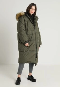Ladies Oversize Puffer Coat - Winterjas - Darkolive/Beige