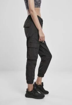URBAN CLASSICS Ladies High Waist Crinkle Nylon Cargo Pants - Trainingsbroek - Black -Urban Classics b08a662f3c1240efaf7ae3758003b9cc