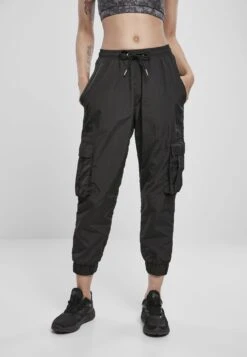 URBAN CLASSICS Ladies High Waist Crinkle Nylon Cargo Pants - Trainingsbroek - Black