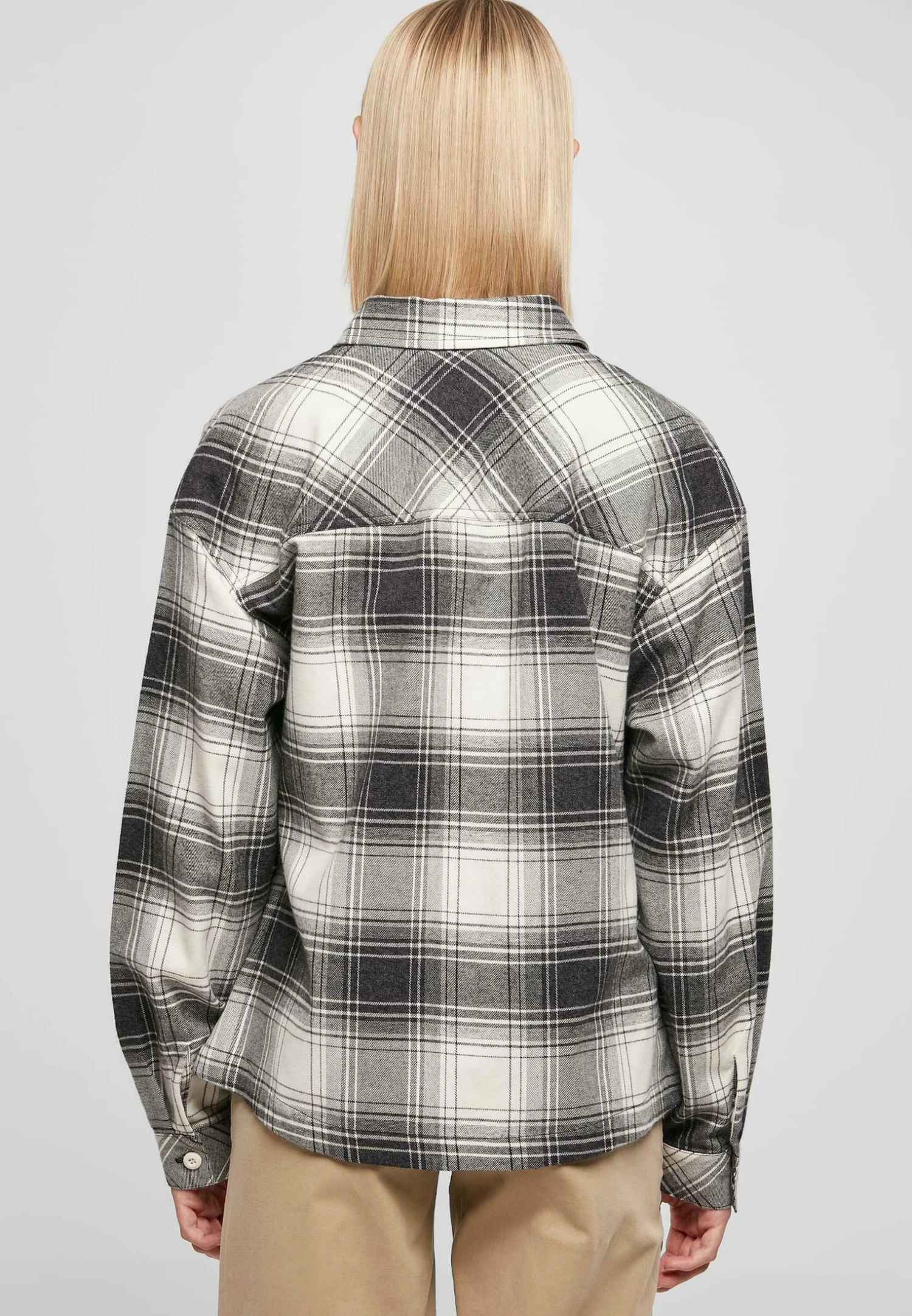 URBAN CLASSICS Oversized- Overhemdblouse - Whitesand Black 5 URBAN CLASSICS Oversized- Overhemdblouse - Whitesand Black - Afbeelding 3