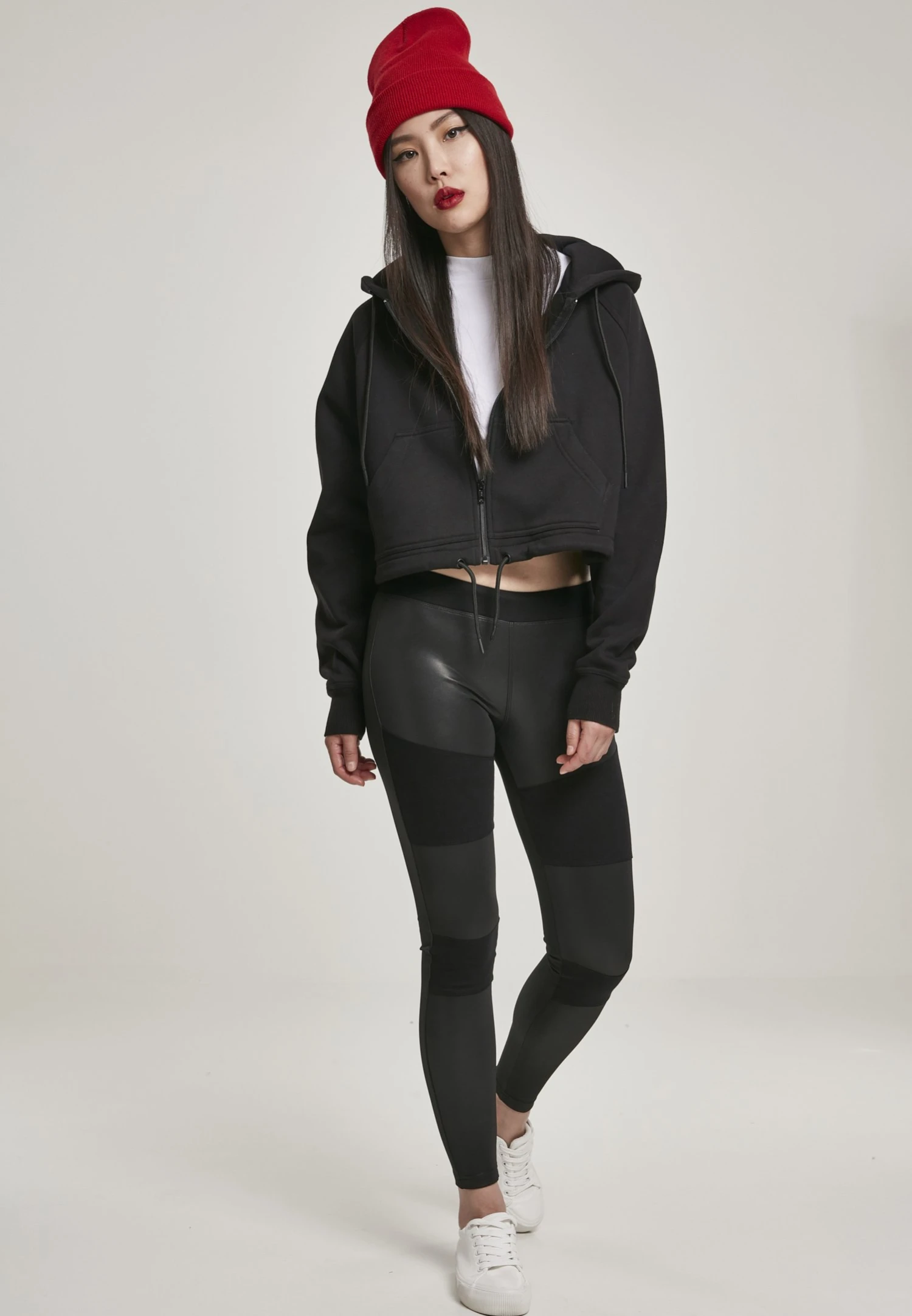 URBAN CLASSICS Ladies Oversized Short Raglan Zip Hoody - Sweater Met Rits - Black 4 URBAN CLASSICS Ladies Oversized Short Raglan Zip Hoody - Sweater Met Rits - Black - Afbeelding 2