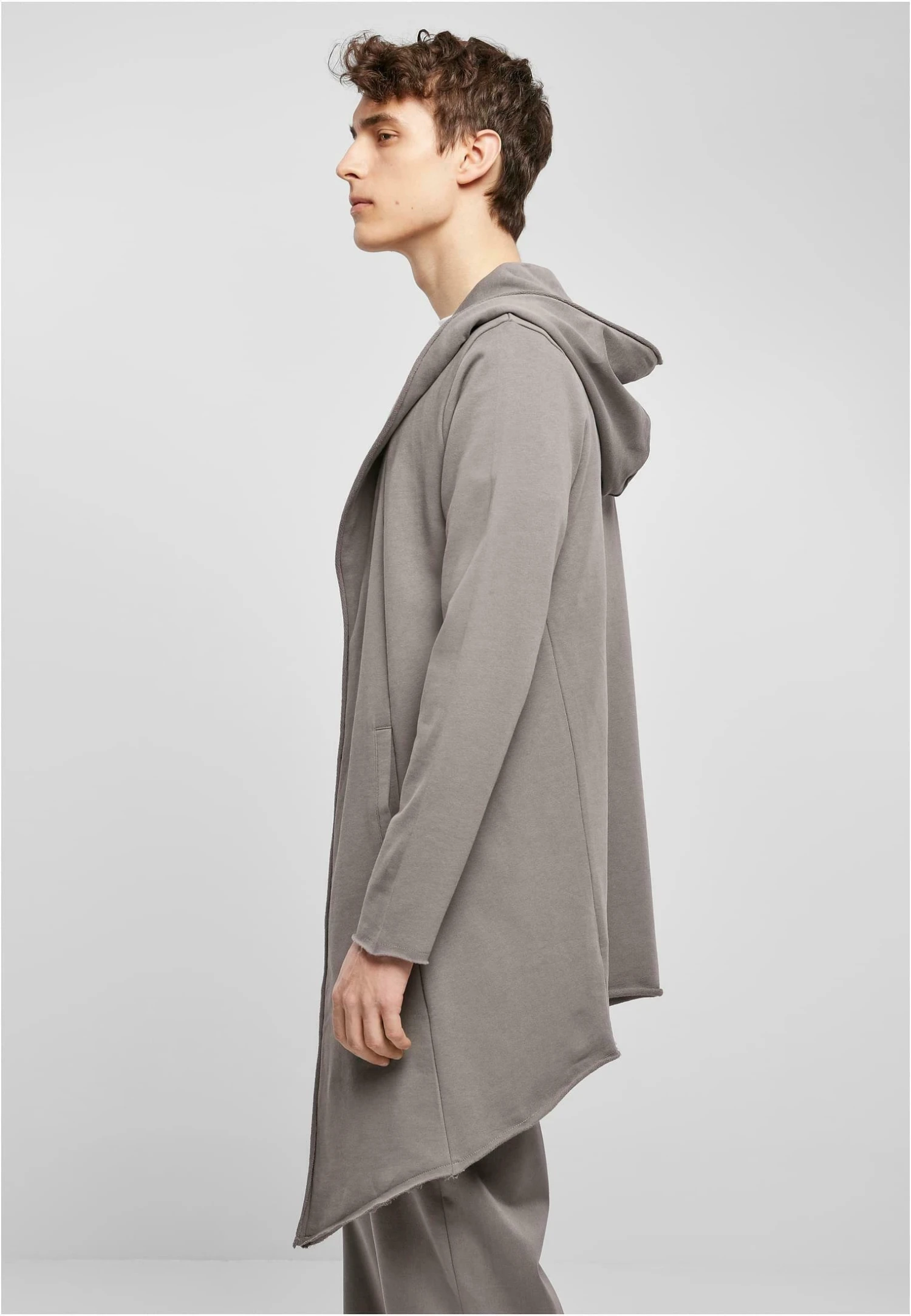 URBAN CLASSICS Long Hooded Open Edge Cardigan - Vest - Grey 6 URBAN CLASSICS Long Hooded Open Edge Cardigan - Vest - Grey - Afbeelding 4