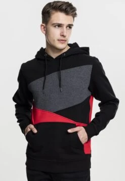 URBAN CLASSICS Zig Zag - Hoodie - Black/Grey/Red