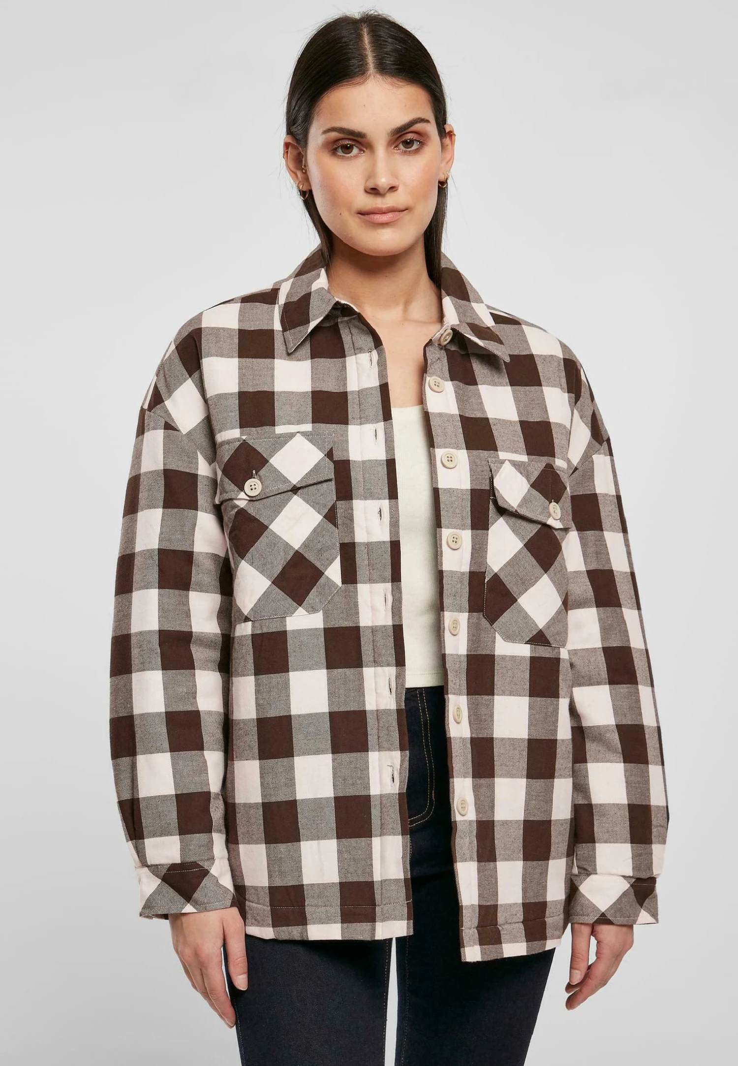 URBAN CLASSICS Langarm - Overhemdblouse - Pink Brown 3 URBAN CLASSICS Langarm - Overhemdblouse - Pink Brown