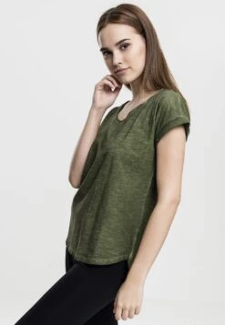 URBAN CLASSICS Ladies Long Back Shaped Spray Dye Tee - T-Shirt Basic - Olive -Urban Classics c748ec42053240b382014ed86a7c55ab