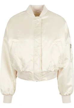 URBAN CLASSICS Ladies Short Oversized Satin Bomber Jacket - Bomberjacks - Whitesand -Urban Classics c75b248917cf44489d61402e555cd016
