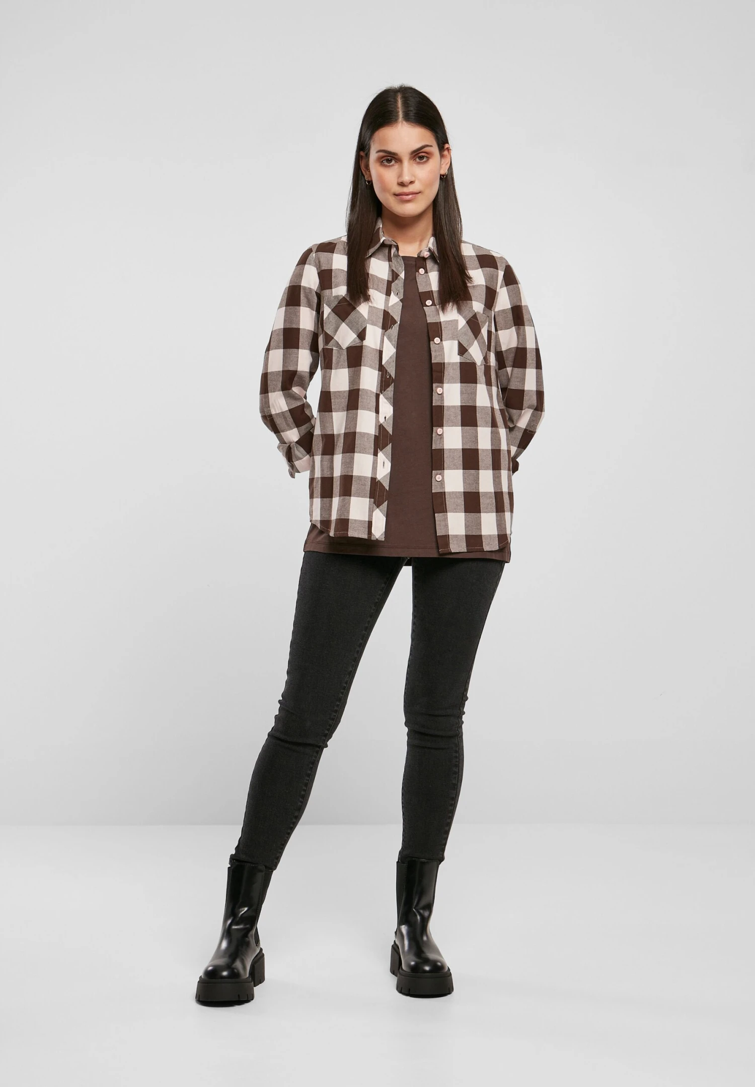 URBAN CLASSICS Overhemdblouse - Pink Brown 3 URBAN CLASSICS Overhemdblouse - Pink Brown