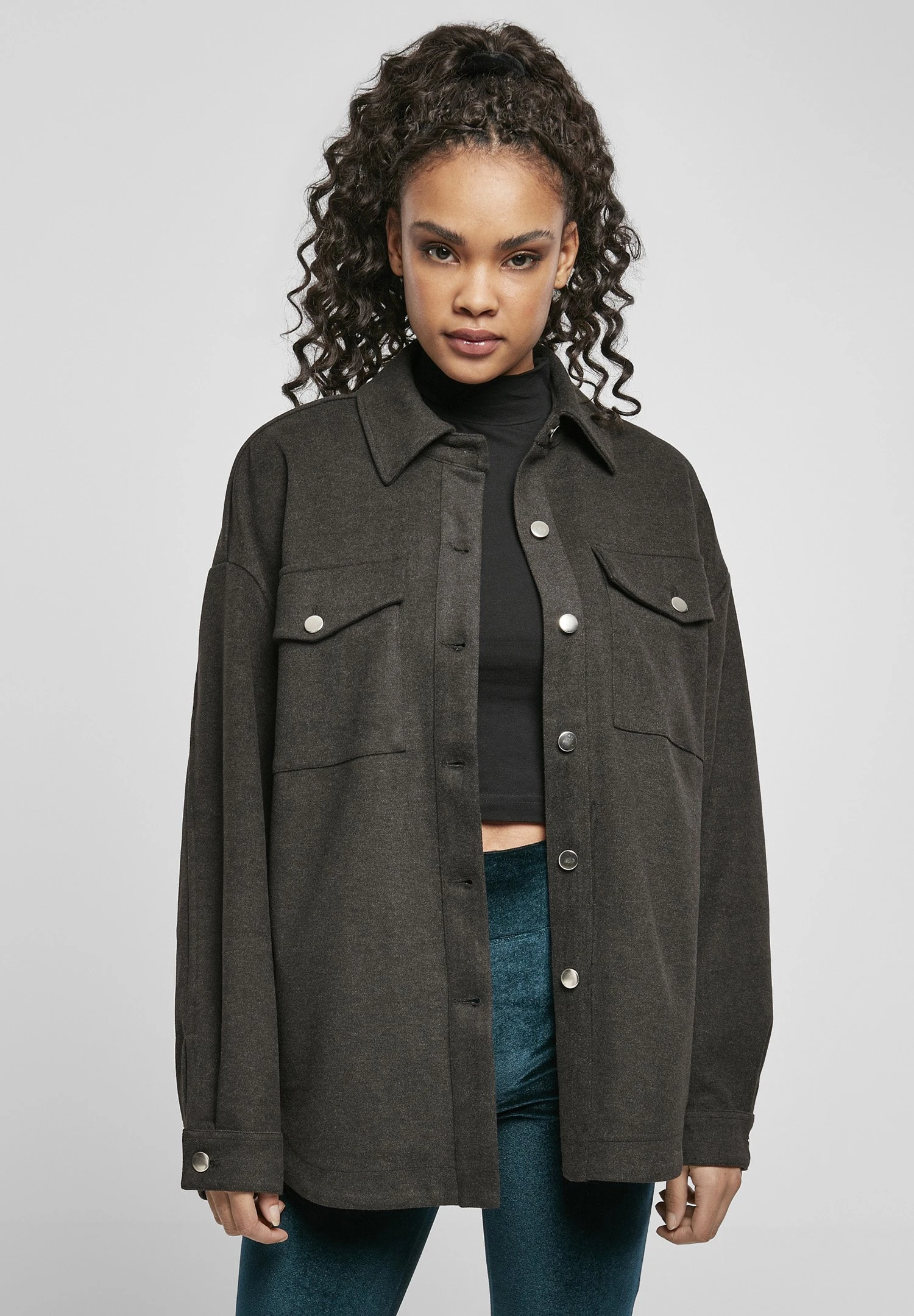 URBAN CLASSICS Ladies Classic Overshirt - Jas - Charcoal 3 URBAN CLASSICS Ladies Classic Overshirt - Jas - Charcoal